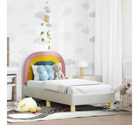 Kaloriko Cadre de lit pour enfant crème 70 x 140 cm, housse en velours, construction en bois, lit plate-forme avec tête de lit, espace de rangement intégré, design bas, lit d'enfant durable pour