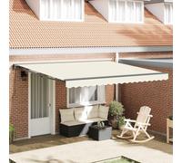 Kaloriko Cadre de store crème 400 x 300 cm en polyester avec revêtement PU extensible avec manivelle, résistant aux intempéries, prêt à monter pour terrasse, jardin, balcon, cadre en aluminium stable
