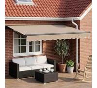 Kaloriko Cadre de store manuel avec LED beige et anthracite 3 x 2 m, cadre en aluminium résistant aux intempéries, extensible avec manivelle, ombre parfaite et lumière d'ambiance pour jardin, terrasse