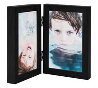 Kaloriko Cadre photo double collage noir 2 x 21 x 29,7 cm, support photo pliable avec panneau arrière en MDF, verre de protection PS, support mural et de table, passe-partout pour salon, chambre à