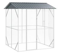 Kaloriko Cage à oiseaux anthracite en acier galvanisé - 215 x 208 x 247 cm - Grand siège libre avec toit en grille et perchoir - Support sûr pour perroquet, perruche, perruche, canaris