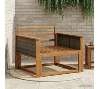 Kaloriko Canapé central d'extérieur en bois d'acacia massif naturel avec dossier à lattes, module de canapé résistant aux intempéries pour balcon, terrasse, élément assise, extension de salon