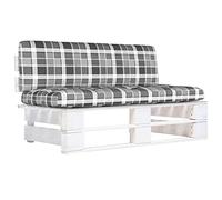 Kaloriko Canapé central d'extérieur en palettes en bois de pin imprégné blanc avec coussins, ensemble de sièges, module extensible pour terrasse, balcon, jardin, salon, élément confortable