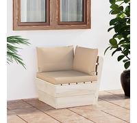 Kaloriko Canapé d'angle en palettes de jardin en bois d'épicéa imprégné avec coussin rembourré, élément de canapé modulable extensible pour terrasse, balcon ou jardin d'hiver, résistant aux
