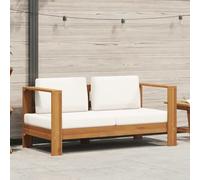 Kaloriko Canapé de jardin 140 cm en bois d'acacia massif avec coussin blanc crème résistant aux intempéries pour terrasse, balcon et jardin