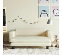 Kaloriko Canapé pour enfant avec tabouret, en cuir synthétique crème, 100 x 50 x 30 cm, meubles pour chambre d'enfant, avec rembourrage en mousse douce et cadre en bois de pin stable, salon