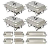 Kaloriko Chafing Dish Lot de 4 chauffe-plats en acier inoxydable avec récipients GN1/1 GN1/2 GN1/4 pour restauration, restauration, fête, cuisine, salle à manger, restaurant, hôtel, célébration