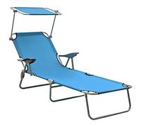 Kaloriko Chaise longue avec auvent en acier bleu, pliable, réglable, résistant aux intempéries, 71,5 x 188 x 27 cm, stable, pour jardin, terrasse, balcon, piscine, extérieur, relaxante, avec