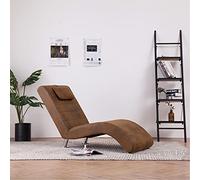 Kaloriko Chaise longue avec coussin aspect daim marron, chaise longue ergonomique avec rembourrage épais, pieds en acier galvanisé, 144 x 59 x 79 cm, idéale pour se détendre et lire dans le salon