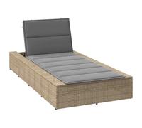 Kaloriko Chaise longue avec coussin flottant - Beige - En polyrotin - Réglable - Résistant aux intempéries - Relax - Terrasse - Balcon avec rembourrage et accoudoirs - Pour la détente en plein air