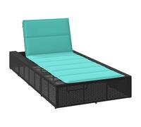 Kaloriko Chaise longue avec coussin flottant en rotin synthétique noir, dossier réglable, résistant aux intempéries, cadre en acier stable, coussin inclus, idéal pour le jardin, la terrasse, la