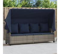 Kaloriko Chaise longue avec toit et coussin, gris, polyrotin, résistant aux intempéries, réglable, avec accoudoir et coussin, pour jardin, terrasse, balcon, utilisation en extérieur relaxante et
