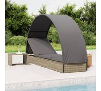 Kaloriko Chaise longue avec toit rond, gris, 211 x 57 x 140 cm, en polyrotin, résistant aux intempéries, réglable, avec rembourrage pour jardin, balcon, terrasse, piscine, camping, relaxante, stable