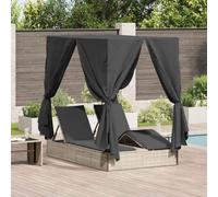Kaloriko Chaise longue double gris clair 205 x 129 x 200 cm en polyrotin avec toit et coussin, réglable, résistant aux intempéries, idéal pour terrasse, balcon, piscine, extérieur pour se détendre