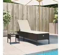 Kaloriko Chaise longue en polyrotin marron avec coussin et table d'appoint réglable, résistante aux intempéries, pour jardin, terrasse, balcon, relaxante, stable et peu encombrante