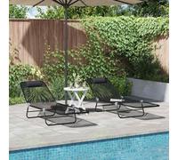Kaloriko Chaise Longue Pliante 2 pcs en Textilène Noir 182 x 55 x 85,5 cm avec Dossier réglable, transat Bain de Soleil Confortable pour Jardin terrasse Piscine extérieur détente
