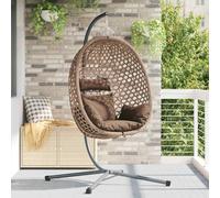 Kaloriko Chaise Suspendue Café en polyrotin avec Support, balancelle pour Jardin extérieur terrasse Balcon véranda, siège Ergonomique Pliable 104 x 100 x 191 cm, Coussin et Repose tête Confort