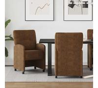 Kaloriko Chaises de Salle à Manger avec Roues en Simili Cuir Suédé Marron, 2 pcs Ergonomiques avec Accoudoirs, Siège Rembourré 57x67x95 cm, Cadre Métal et Contreplaqué
