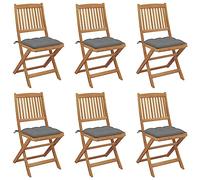 Kaloriko Chaises Pliables de Jardin en Bois d'acacia Massif Lot de 6 avec Coussins Gris Confortables pour terrasse extérieur Patio Balcon avec Dossier Ergonomique et Assise relaxante