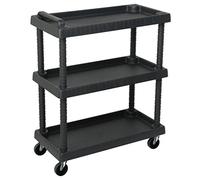 Kaloriko Chariot d'atelier à 3 étages noir 75 x 37,5 x 92 cm en polypropylène robuste avec plateau réglable en hauteur et roulettes en acier à 360° pour un transport flexible dans le garage, l'atelier