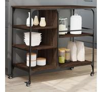 Kaloriko Chariot de cuisine marron aspect chêne 100 x 45 x 89,5 cm avec 4 roulettes, chariot de service roulant et stable pour le rangement, l'île de cuisine, la salle à manger, le salon et l'étude
