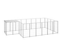 Kaloriko Chenil argenté en Acier avec Toit et Porte verrouillable, enclos extérieur 8,47 m2 pour Chien, Grille ventilée, Jardin, Voyage, Protection Pluie Hiver, sécurité et Dressage