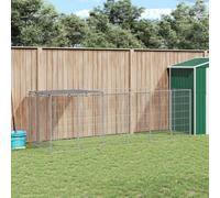 Kaloriko Chenil argenté enclos Cage Parc pour Chien 330 x 110 x 110 cm Acier, Toit PE résistant a l Eau, Porte a loquet de securite, Usage Exterieur Jardin Voyage Protection Pluie Hiver