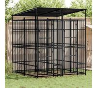 Kaloriko Chenil d extérieur avec Toit pour Chiens en Acier Enduit de Poudre, Niche enclos de 3,69 m2, Porte verrouillable, Grille de Ventilation, Usage Jardin extérieur, Protection Pluie Hiver