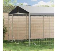Kaloriko Chenil d'extérieur pour Chiens avec Toit argenté, Niche enclos Cage Parc abri Jardin Exterieur en Acier galvanisé, Porte verrouillable, Protection Pluie Hiver 3 x 4,5 x 2,5 m