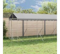 Kaloriko Chenil d'extérieur pour Chiens, Niche enclos Cage Parc argenté avec Toit, Porte verrouillable, Acier galvanisé, PE, 2 x 14 x 2,5 m, pour Jardin, Dressage, Protection Pluie Hiver