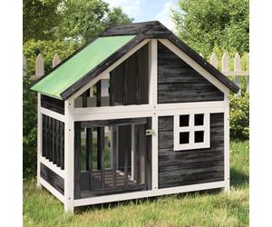 Kaloriko Chenil Gris en Bois de pin Solide 96 x 60,5 x 87 cm, Niche, enclos, Cage, Parc, cabane, Maison, Toit pour Chiot, Jardin, extérieur, Transport