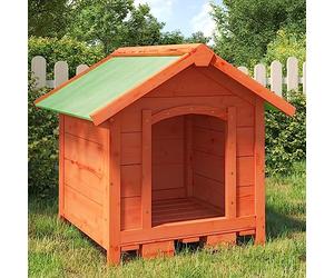 Kaloriko Chenil Marron en Bois de pin Solide 65 x 65 x 61,5 cm, Niche avec Toit, Porte Large, pour Chiot, extérieur Jardin, Transport Voiture, abri sécurisé