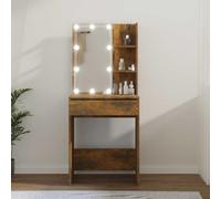 Kaloriko Coiffeuse avec éclairage LED, chêne fumé, 60 x 40 x 140 cm, avec espace de rangement, tiroir, étagère pour chambre à coucher, salon, bureau, design moderne