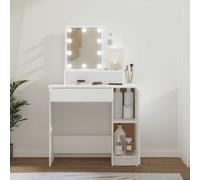 Kaloriko Coiffeuse avec LED blanche - En bois - 86,5 x 35 x 136 cm - Avec tiroir et étagère - Design moderne pour chambre à coucher, salon, bureau - Avec espace de rangement et éclairage USB