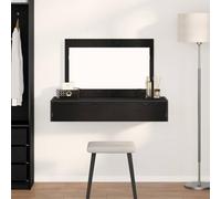 Kaloriko Coiffeuse avec miroir noir - En bois - 100 x 40 x 70 cm - Coiffeuse avec tiroir pour chambre à coucher - Table cosmétique avec espace de rangement et étagère - Pour chambre de femme et fille