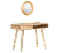 Kaloriko Coiffeuse en bois de manguier massif - 100 x 50 x 76 cm - Avec tiroir et miroir - Table cosmétique avec espace de rangement et étagère - Convient pour chambre à coucher, chambre d'adolescent