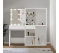 Kaloriko Coiffeuse LED blanche avec 2 armoires en bois, éclairage LED avec port USB, grand espace de rangement et miroir, pratique pour la chambre, le maquillage, le coiffage et l'ordre