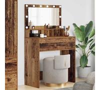 Kaloriko Coiffeuse pour chambre à coucher en bois vieilli avec éclairage LED, coiffeuse avec miroir et tiroirs, commode de maquillage avec espace de rangement, 80 x 39,6 x 135 cm, pour dressing femme