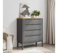 Kaloriko Commode Floro en bois massif de pin gris, 76,5 x 39 x 90,5 cm, avec 4 tiroirs, espace de rangement et pieds en bois, pour salon, chambre à coucher, couloir et salle à manger, rangement