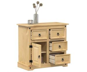 Kaloriko Corona Buffet 80 x 40 x 75 cm en pin massif finition cire de miel, commode avec tiroirs et porte, armoire d'appoint pour salon, cuisine, couloir