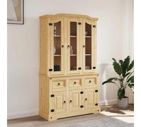 Kaloriko Corona - Buffet haut - 112 x 43 x 196 cm - Bois massif de pin mexicain - Marron - Avec 3 tiroirs et 6 portes - Espace de rangement pour salon, cuisine, salle à manger