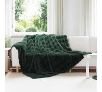 Kaloriko Couverture Plaid jeté en Fausse Fourrure de Lapin Olite Vert foncé, Couvre lit antidérapant en Polyester 220 x 240 cm, Douce Moelleuse pour canapé Fauteuil Chambre Salon Hiver décor