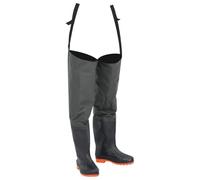 Kaloriko Cuissardes vert foncé avec bretelles réglables, taille 44, en polyester enduit de PVC, imperméable, idéal pour les pêcheurs, les chasseurs et les activités de plein air, bottes en vachette