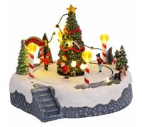 Kaloriko Décoration de village de Noël multicolore - 22 x 21,5 x 17 cm - En plastique - Village miniature avec éclairage de ville lumineuse - Pour salon, rebord de fenêtre, table, cheminée, intérieur