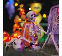Kaloriko Décoration Halloween Squelette Blanc en polypropylène, 2 pièces articulées, Figurine avec Chien, Usage intérieur extérieur pour Salon, Porche, Maison hantée, Ambiance Gothique Saison fête