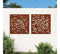 Kaloriko Décorations murales Jardin en Acier corten 2 pcs 55 x 55 cm Design de Rose rouillé, Affiche Poster Toile Tableau Impression Cadre Art oeuvre Decoration Mural Salon Chambre Bureau Cuisine