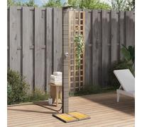 Kaloriko Douche de jardin grise 50 x 55 x 224 cm avec rotin synthétique et bois d'acacia, résistante aux UV, avec jet de douche rotatif, cadre en acier stable, pour jardin, extérieur, été et