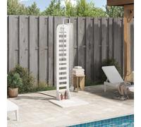 Kaloriko Douche d'extérieur Blanche en Bois de pin Massif et Acier Inoxydable 223 cm, Hauteur réglable 200 à 223 cm, tête rotative, Compatible G 1/2, pour Piscine Spa Jacuzzi et Jardin