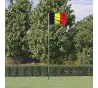 Kaloriko Drapeau de la Belgique avec mât télescopique en Aluminium 5,5 m, Polyester 68D, Support de Sol Stable pour Jardin, Maison, terrasse, fête et événement extérieur