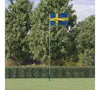 Kaloriko Drapeau de la Suede et mât telescopique en Aluminium 5,5 m, 90 x 150 cm, Polyester 68D, pour Jardin Maison extérieur Cour Patio Balcon terrasse Fete evenement